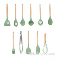 Ensembles d'ustensiles de cuisine de cuisine en silicone manche en bambou